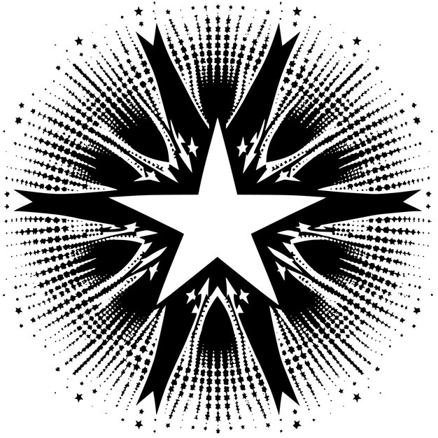 PSD black and white illustration of a pattern with abstract star symbols