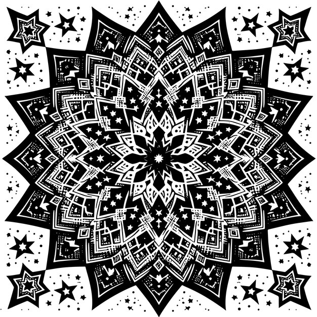 PSD black and white illustration of a pattern with abstract star symbols