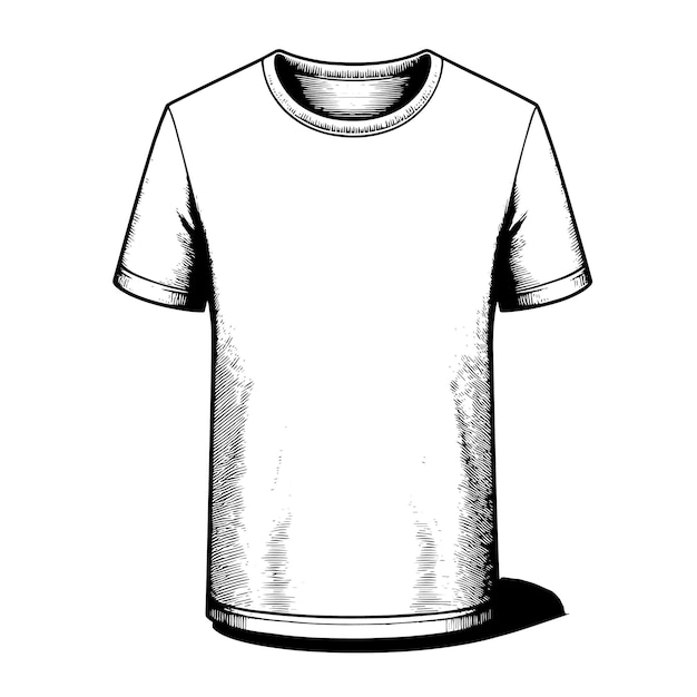 PSD black and white illustration of a white tshirt