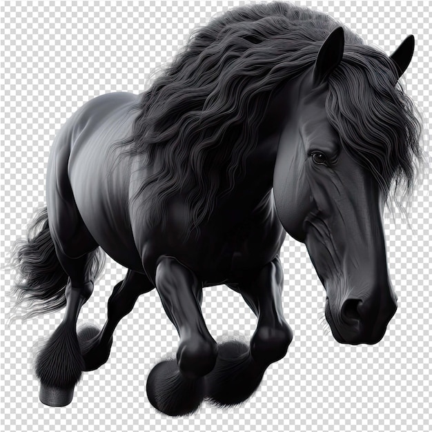 PSD a black and white image of a horse with a black mane