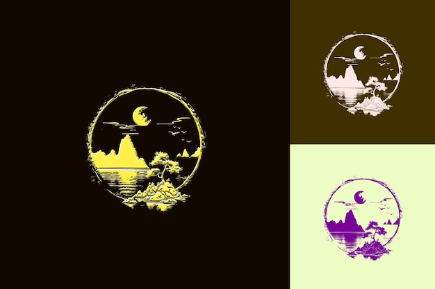 a black and white image of a world with a picture of a moon and a mountain
