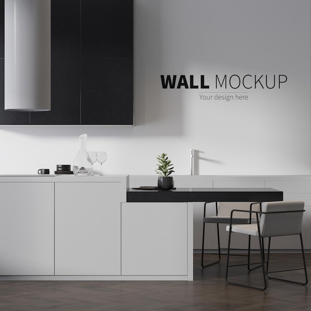 Black and white kitchen wall mockup