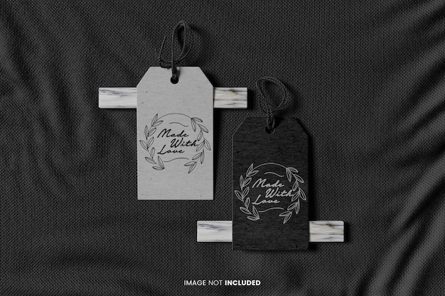 Black and white label tag price logo mockup psd