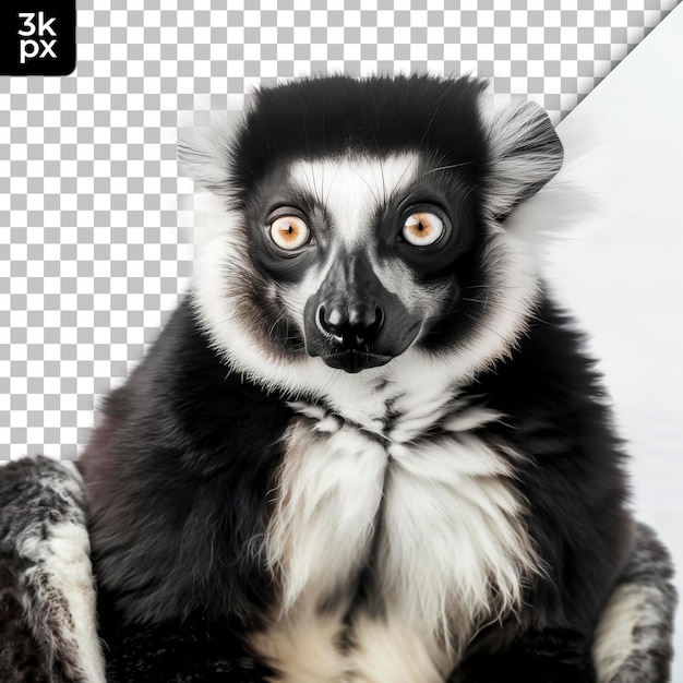 PSD a black and white lemur with a black and white face