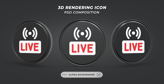 PSD black and white live stream icon in 3d rendering