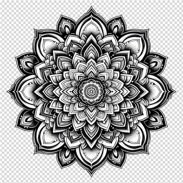 a black and white mandala on a transparent background
