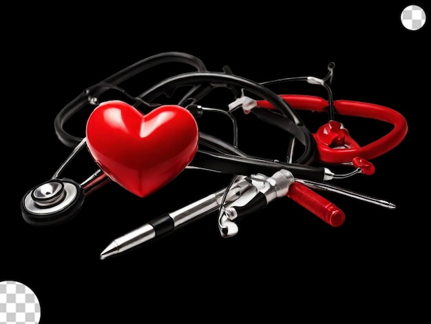 PSD black and white medical tools and red heart png transparent