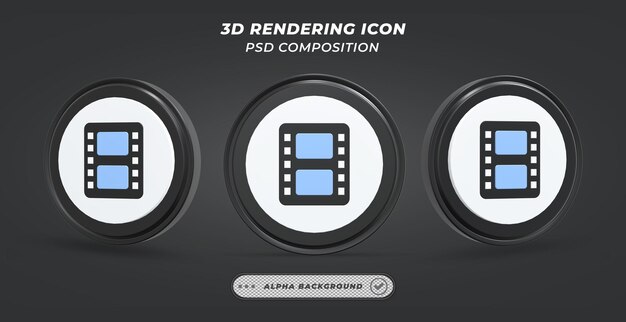 PSD black and white movie reel icon in 3d rendering