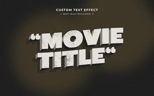 PSD a black and white movie title text effect with a black background.