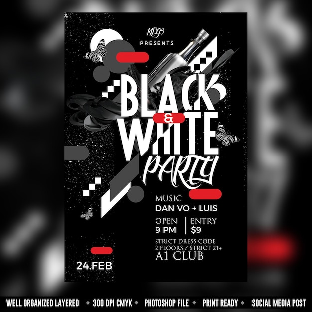 PSD black and white party flyer template