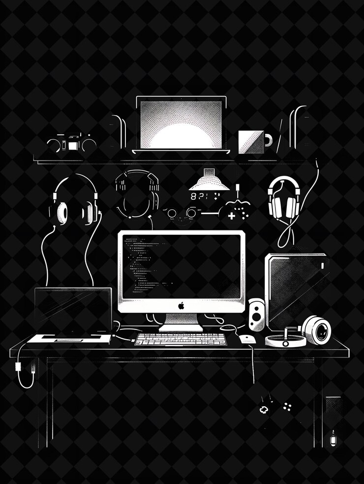 PSD a black and white photo of a computer monitor and a mouse
