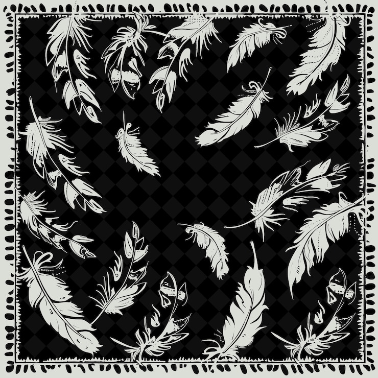 PSD a black and white photo of feathers and a black background with a place for text