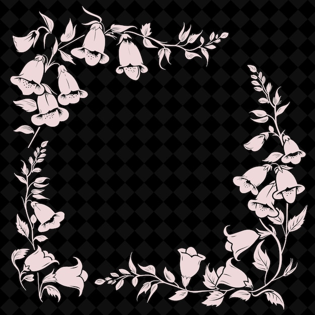 PSD a black and white photo of a floral border with the word  spring  on it