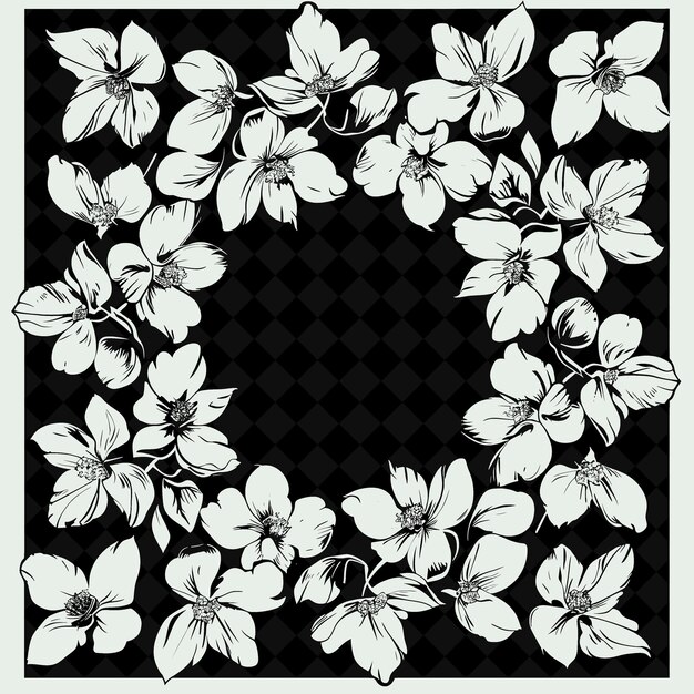 PSD a black and white picture of flowers and a square with a black border