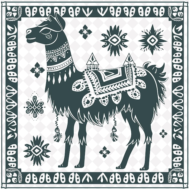A black and white picture of a goat with a pattern on it