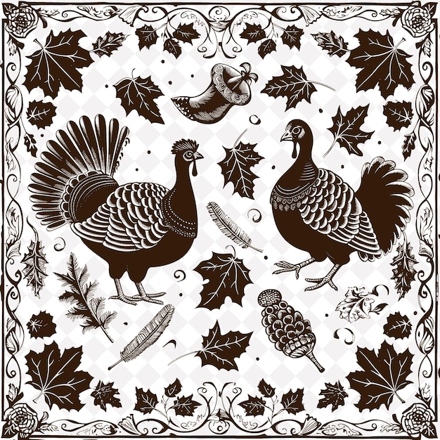 A black and white picture of a turkey and a turkey