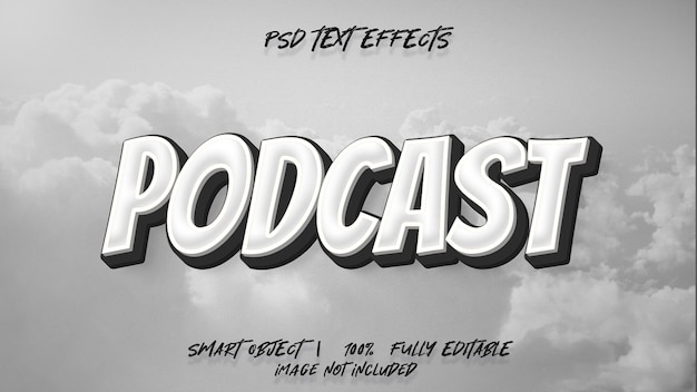 Effetto testo psd podcast in bianco e nero