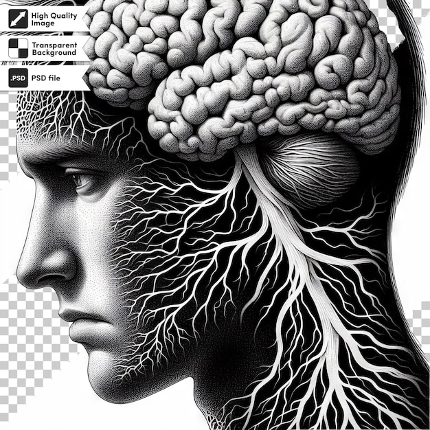 PSD a black and white poster of a human brain