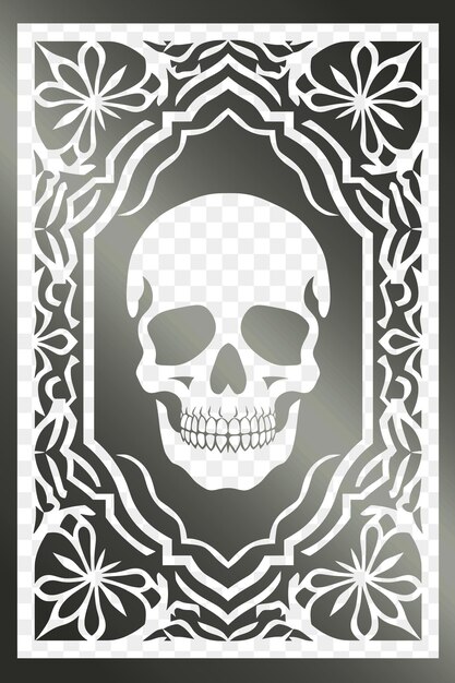 PSD a black and white poster with a skull and a frame with a picture of a skull