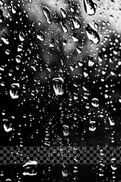 Black and white raindrops on glass seamless on transparent background