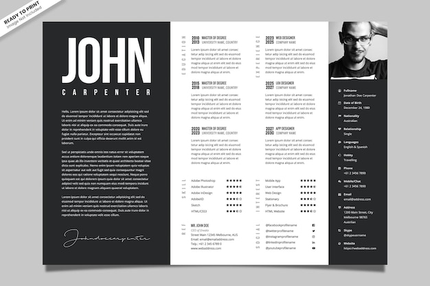 PSD black and white resume template