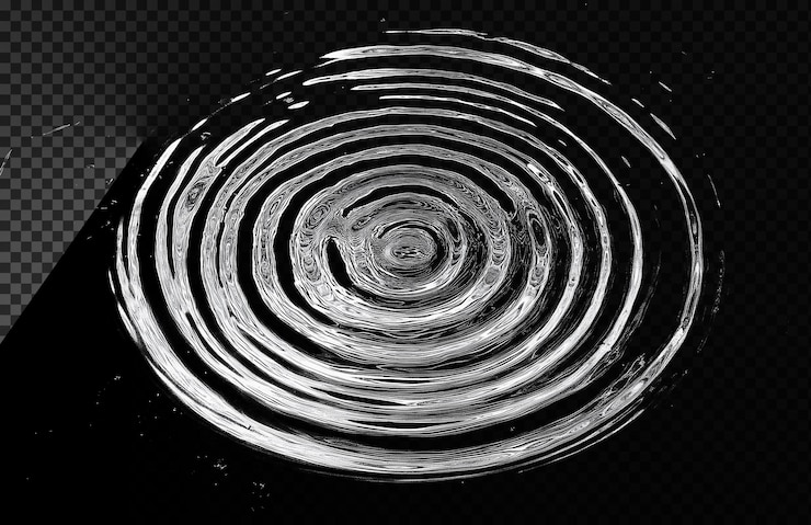 PSD black and white ripples in water on transparent background