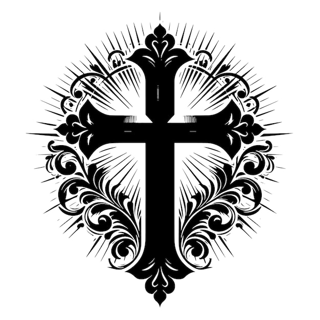 PSD silhouette in bianco e nero di un'illustrazione astratta di una croce