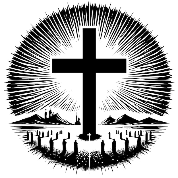 PSD black and white silhouette of a abstract cross illustration