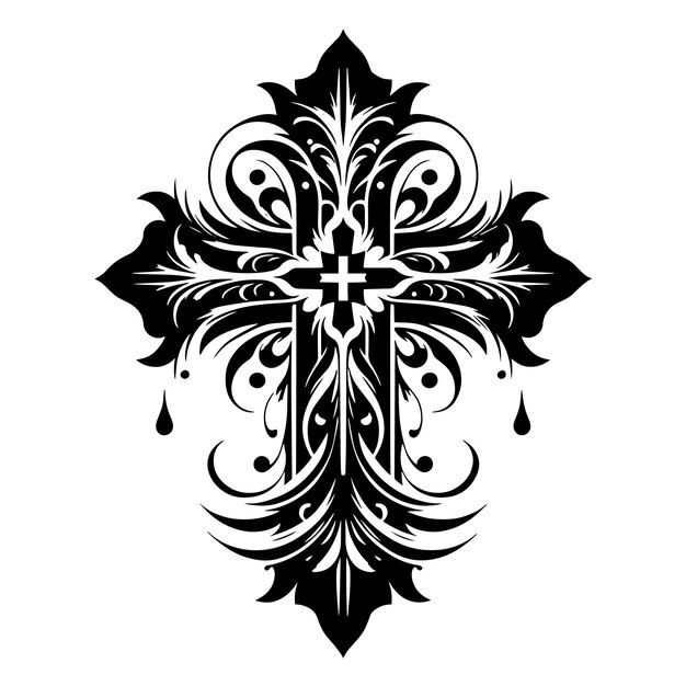 PSD black and white silhouette of a abstract cross illustration