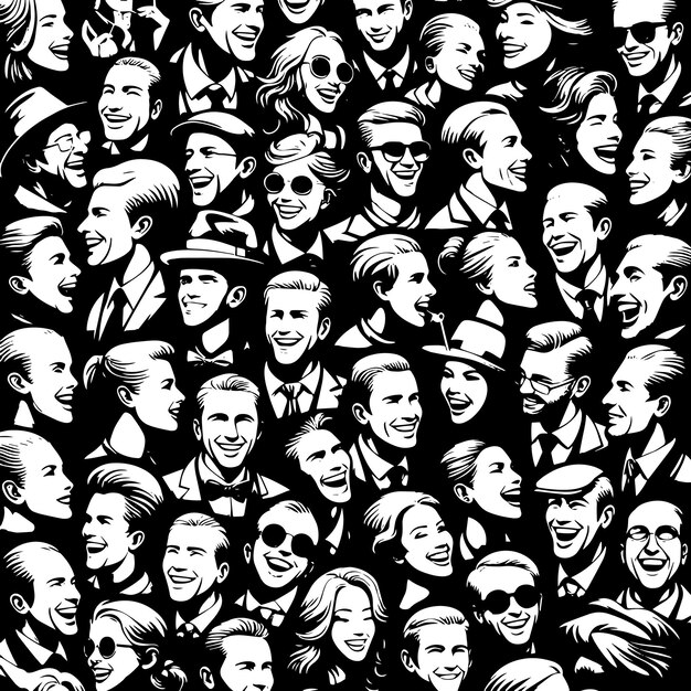 PSD black and white silhouette of a crowd of people around the world different ethnics diversitfication