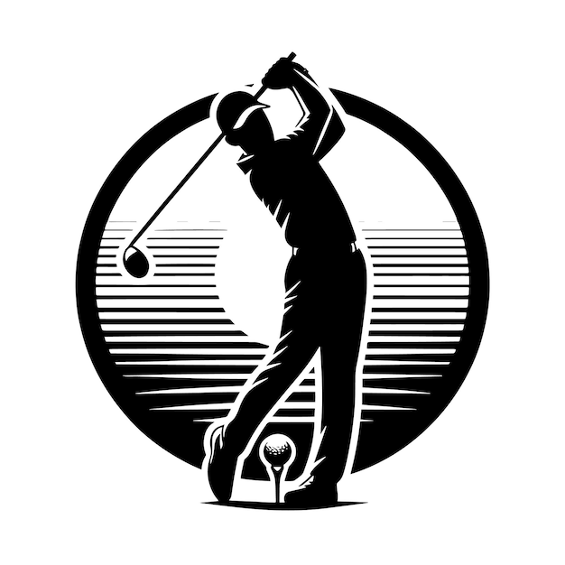 PSD black and white silhouette of a golf pro playing golf