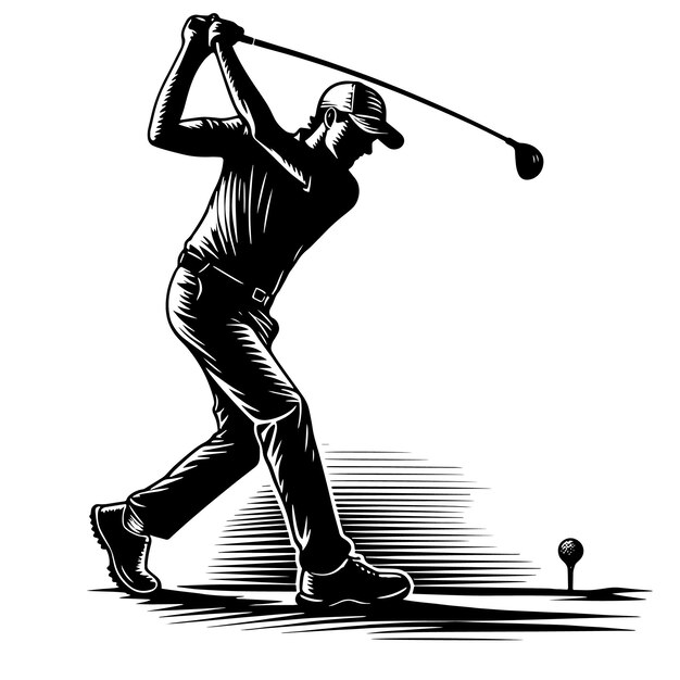 PSD black and white silhouette of a golf pro playing golf