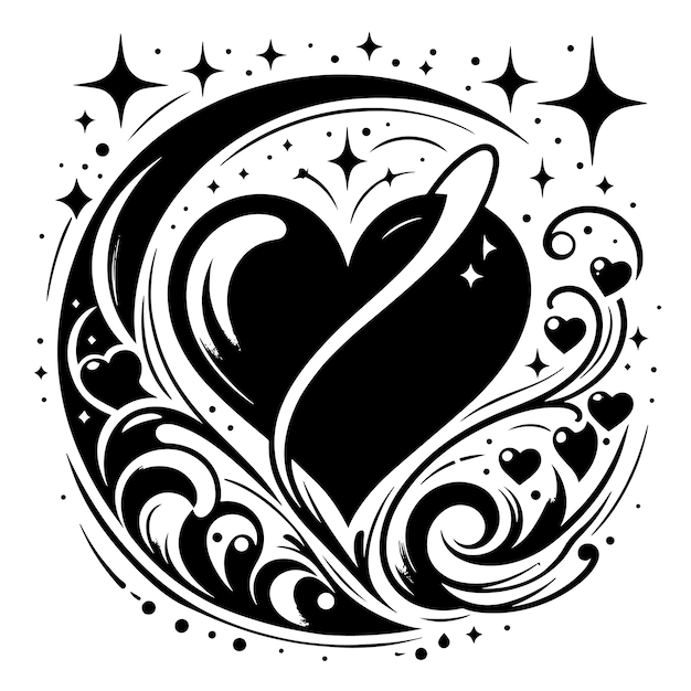 PSD black and white silhouette of a heart the symbol of love