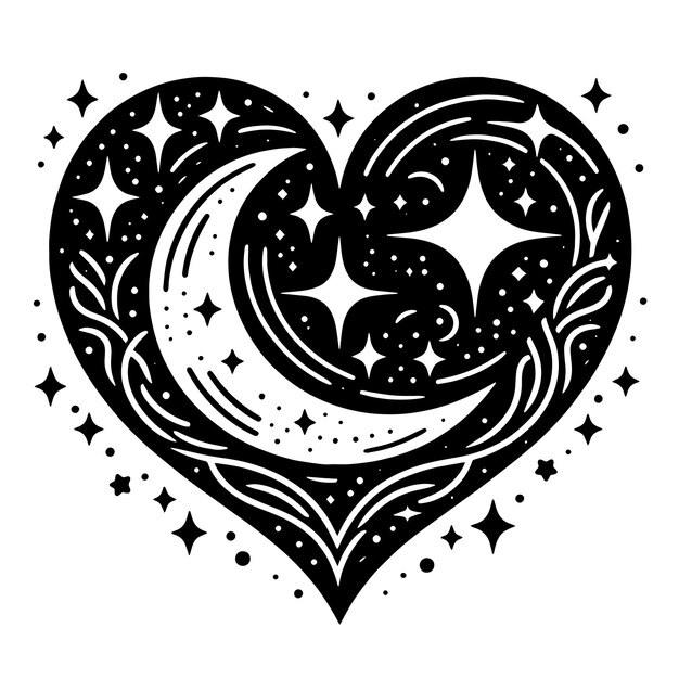 PSD black and white silhouette of a heart the symbol of love