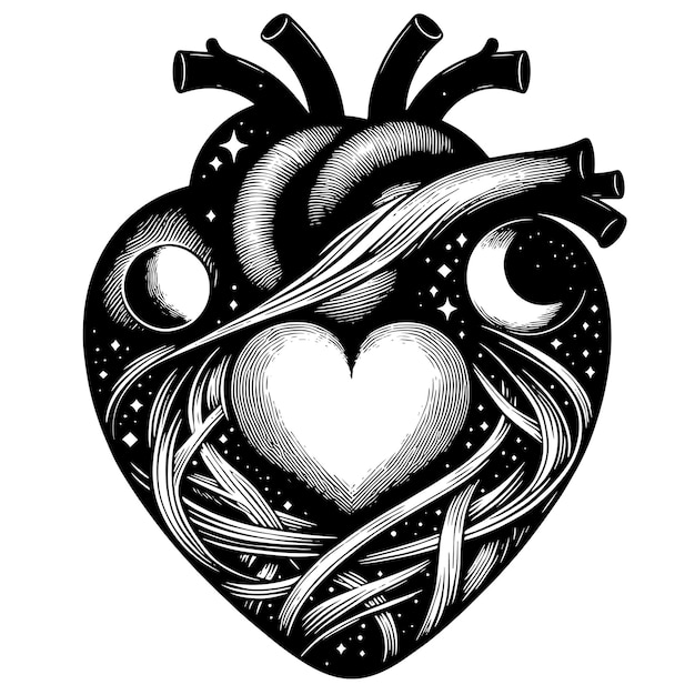 PSD black and white silhouette of a heart the symbol of love