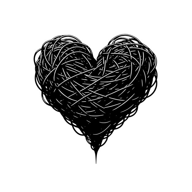 PSD black and white silhouette of a heart the symbol of love