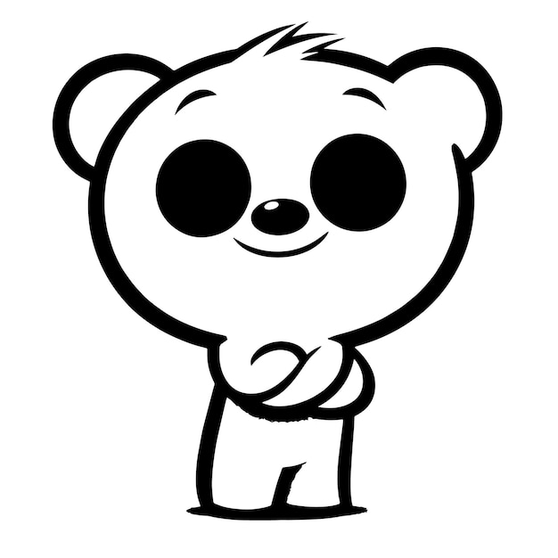PSD black and white silhouette outline drawing of a white cute funny happy teddy bear