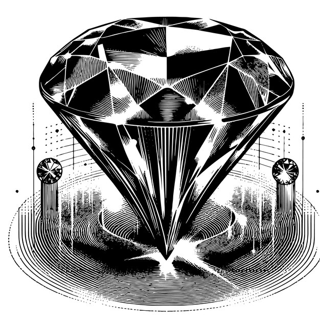 PSD black and white silhouette of a perfectly cut sparkling solitaire diamond gemstone