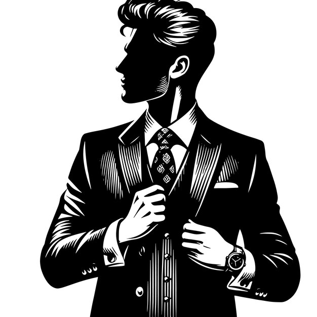 PSD black and white silhouette of a smart businessman posing in business outfit