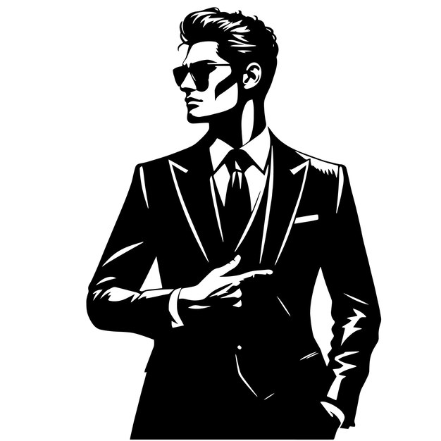 PSD black and white silhouette of a smart businessman posing in business outfit