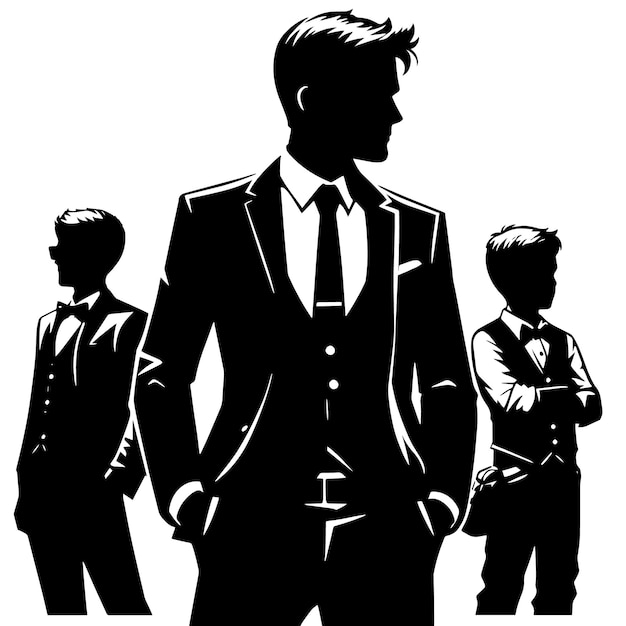 PSD black and white silhouette of a smart guy posing in casual business outfit