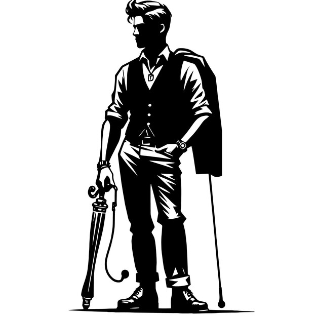 PSD black and white silhouette of a smart guy posing in casual business outfit