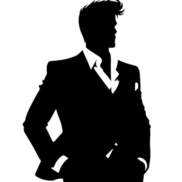 PSD silhouette in bianco e nero di un tizio intelligente che posa in un abito d'affari casuale