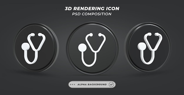 PSD black and white stethoscope icon in 3d rendering