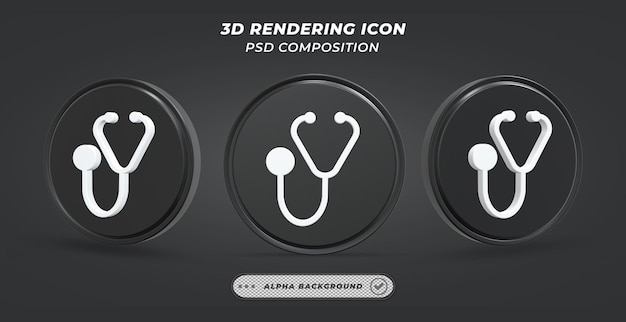 3D レンダリングの黒と白の聴診器アイコン