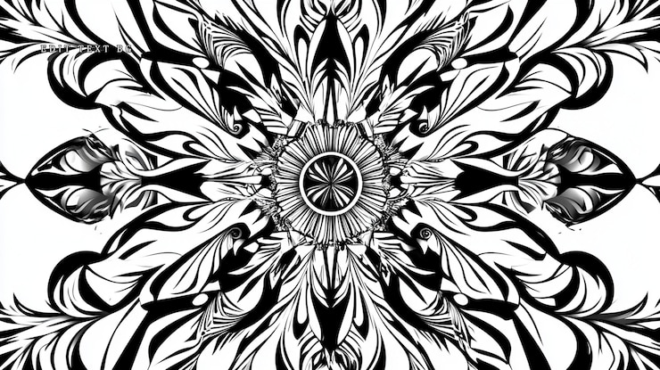 PSD black and white symmetrical abstract floral mandala design