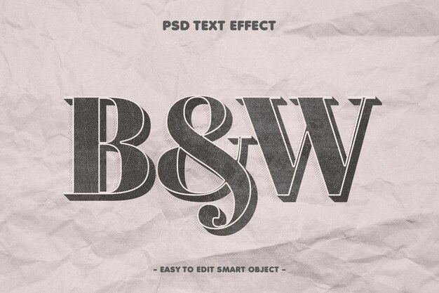 PSD black white text effect on paper