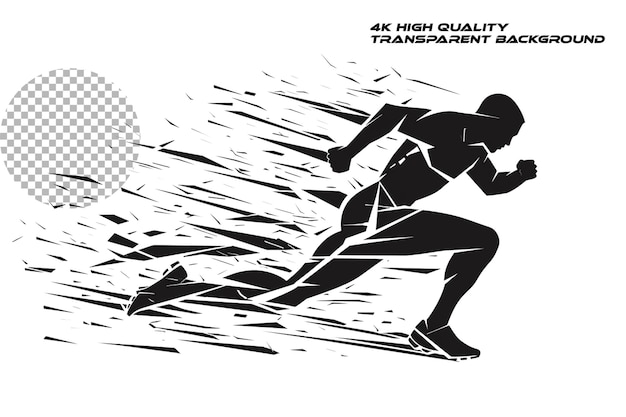PSD black and white vector logo of an athlete running simple on transparent background