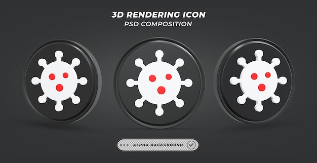 Black and white virus icon in 3d rendering