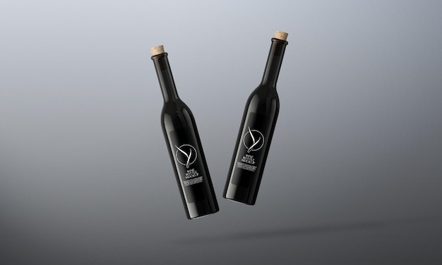 Black wine bottle mockup design isolated